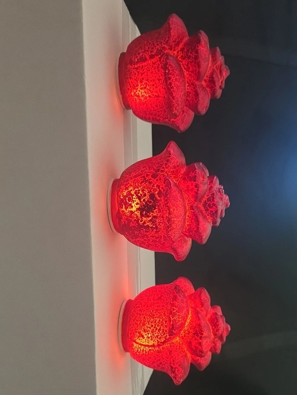 Red Glass Rose Votive Candle Holders - Set of 3